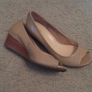 Cole Haan Nude Nike AirWalk peep toe wedge pumps